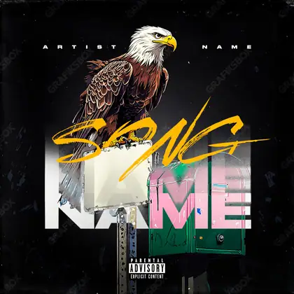 Premade album cover “Street Eagle” — a city in frame — asphalt, storefronts and reflections in an orange palette