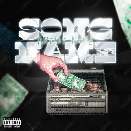 Premade album cover “Cash Register” — the props of wealth: gold, cash, shine in a black and white palette