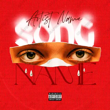 Premade album cover “Eye Cutout” — a face in frame and deliberate shadow in deep red tones