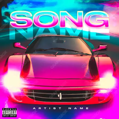 Premade album cover “Miami Race” — hood, rims and the lights of a highway in pink shades