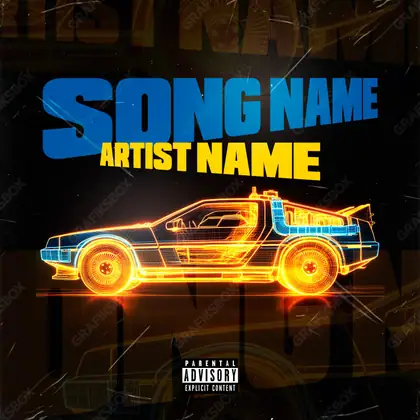 Portada de álbum prediseñada «DeLorean» — una idea visual original sin equivalente cercano en el catálogo, en matices anaranjados