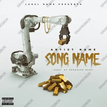 Portada de álbum prediseñada «Gold Machine» — cables y máquinas, estética VHS y digital temprano, en tonos dorados cálidos
