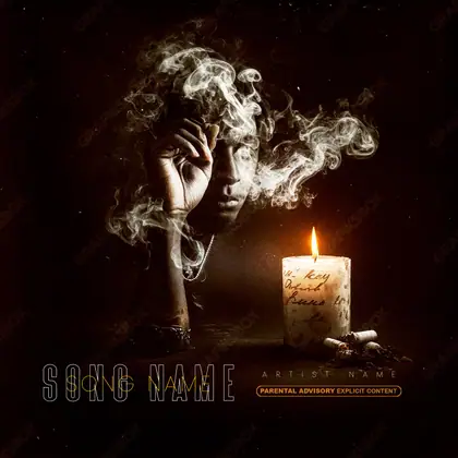 Portada de álbum prediseñada «Nighttime Smoke» — un encuadre caliente: chispas, calor, humo, en una gama naranja