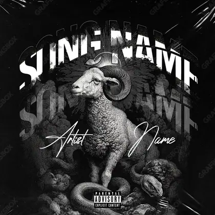Portada de álbum prediseñada «Wise Goat» — una idea visual original sin equivalente cercano en el catálogo, en una gama en blanco y negro