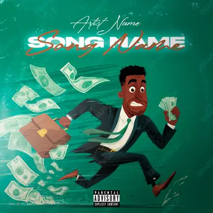 Portada de álbum prediseñada «Money Race» — un auto, la carretera y los faros del atardecer, en tonos azules fríos