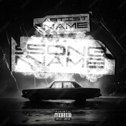 Portada de álbum prediseñada «Car Bomb» — un auto, la carretera y los faros del atardecer, en una gama en blanco y negro