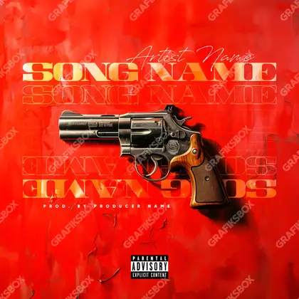 Portada de álbum prediseñada «Short Weapon» — un encuadre que no encaja en una sola categoría, en tonos rojos intensos