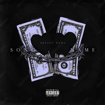 Premade album cover “Cash Tied” — the props of wealth: gold, cash, shine in a monochrome palette