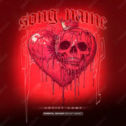 Portada de álbum prediseñada «Damaged Half» — una idea visual original sin equivalente cercano en el catálogo, en una gama roja