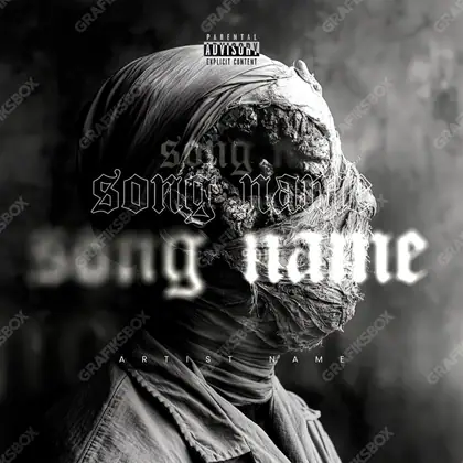Premade album cover “Mental Damage” — an original visual idea with no close match in the catalogue in a black and white palette