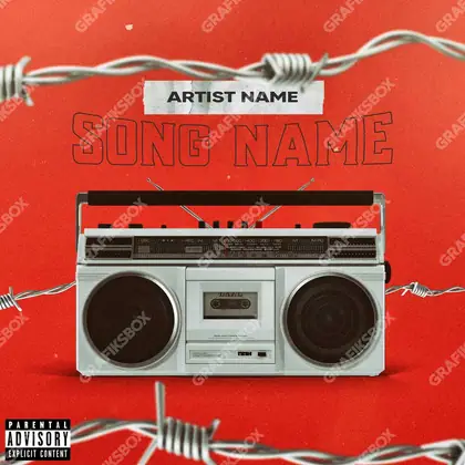 Premade album cover “Boombox” — a subject with a character of its own in a red palette
