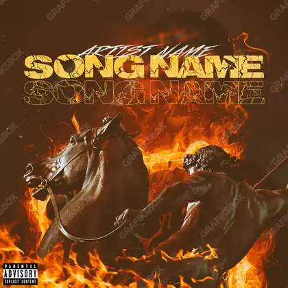 Premade album cover “Ride Into The Hell” — hood, rims and the lights of a highway in orange shades