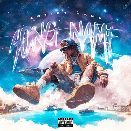 Premade album cover “Galaxy King” — a subject facing the camera with almost no decoration in a blue palette