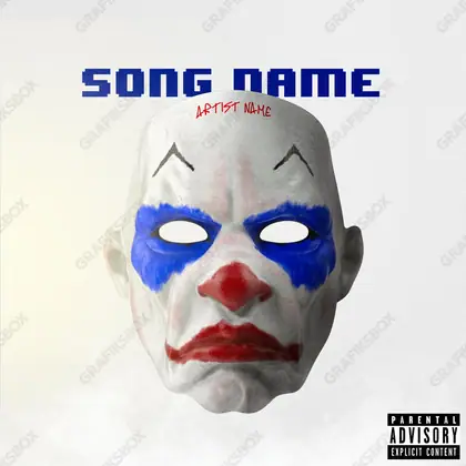 Portada de álbum prediseñada «Bad clown» — una idea visual original sin equivalente cercano en el catálogo, en tonos azules fríos