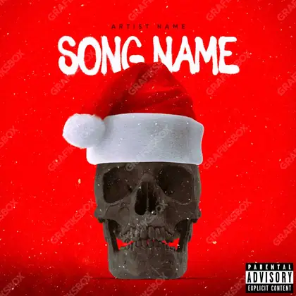 Premade album cover “Skull Claus” — harsh imagery in a low-key frame in deep red tones