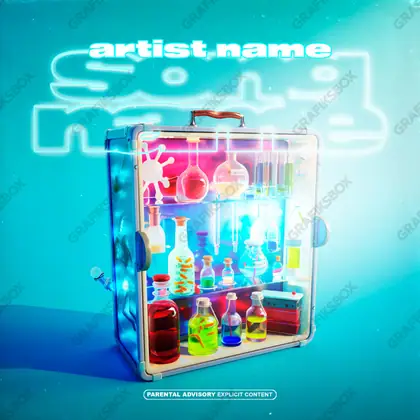 Portada de álbum prediseñada «Pocimas» — una idea visual original sin equivalente cercano en el catálogo, en tonos azules fríos