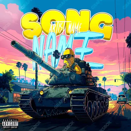 Portada de álbum prediseñada «Battle Tank» — un motivo con carácter propio, en tonos azules fríos
