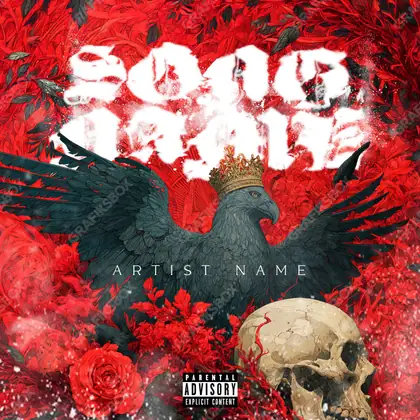 Premade album cover “King Eagle” — a male subject and a tight, deliberate composition in deep red tones
