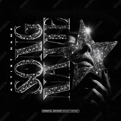 Portada de álbum prediseñada «Enamored Star» — una escena cósmica: estrellas, planetas, vacío, en una gama en blanco y negro
