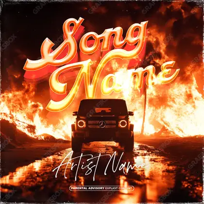 Portada de álbum prediseñada «Fire G» — fuego y humo en cuadro, en una gama naranja