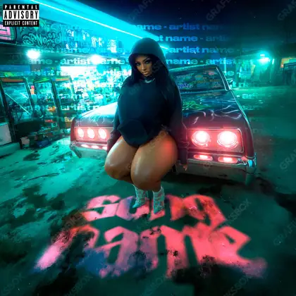 Premade album cover “Street Gyal” — a street scene with windows and late evening light in cool blue tones