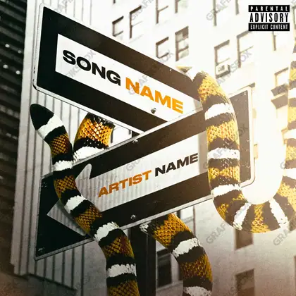 Portada de álbum prediseñada «Snakered» — un encuadre que no encaja en una sola categoría, en una gama naranja