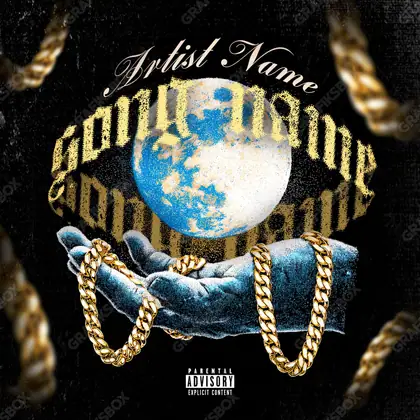 Portada de álbum prediseñada «Global Greed» — una idea visual original sin equivalente cercano en el catálogo, en una gama naranja