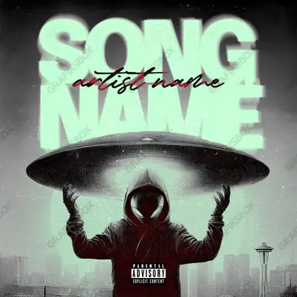 Premade album cover “Alien Boss” — harsh imagery in a low-key frame in green shades