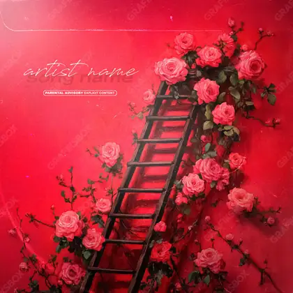 Portada de álbum prediseñada «Attainment» — una idea visual original sin equivalente cercano en el catálogo, en una gama roja