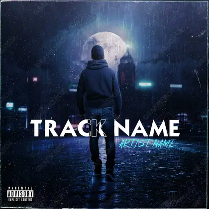 Premade album cover “Lost In City” — an urban frame with dense city texture in cool blue tones
