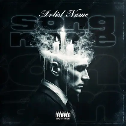 Premade album cover “Melted Thought” — a frame that refuses to sit in one category in a black and white palette
