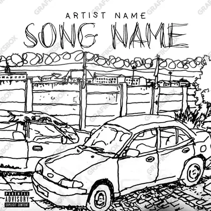 Premade album cover “Street Draw” — a street scene with windows and late evening light in a monochrome palette