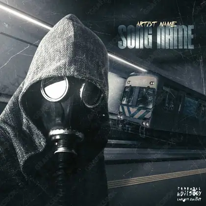 Portada de álbum prediseñada «Gas Mask» — una escena sombría que mantiene la tensión, en una gama en blanco y negro