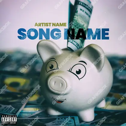 Portada de álbum prediseñada «Money Pig» — textura cara: metal, piedras, esmalte, en una gama azul