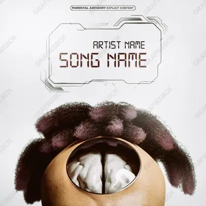 Portada de álbum prediseñada «Brain Machine» — equipo retro en cuadro: cintas, casetes, pantallas, en matices anaranjados