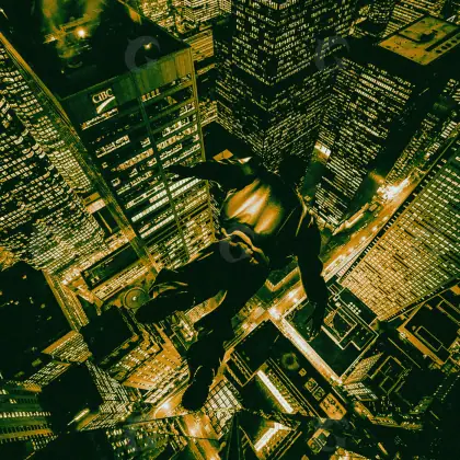 Arte de portada musical «Golden City»: ciudad y ventana; color dorado