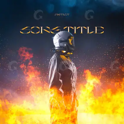Arte de portada musical «Golden Man»: hombre y fuego; color dorado