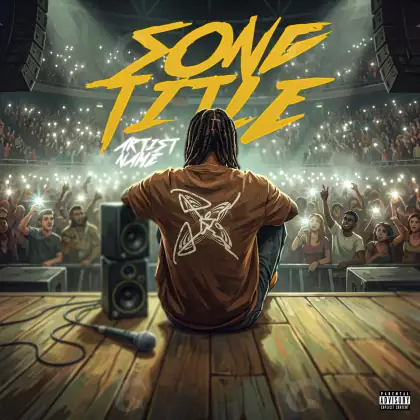 Album cover art “Golden Man”: man and microphone, golden tones