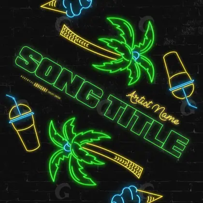 Premade cover art “Green Neon”: neon and palm, green tones