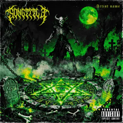 Обложка для альбома «Green Skeleton»: скелет и круг; палитра — зелёная