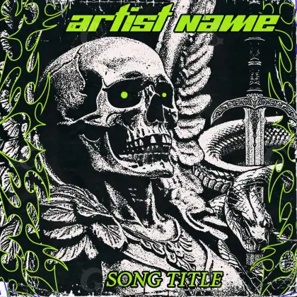 Готовая обложка для трека «Green Skull»: череп и глаза; палитра — зелёная