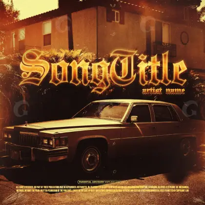 Album cover art “Orange Car”: car and house, orange tones