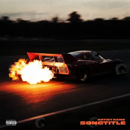 Arte de portada musical «Orange Car»: coche y carretera; color naranja