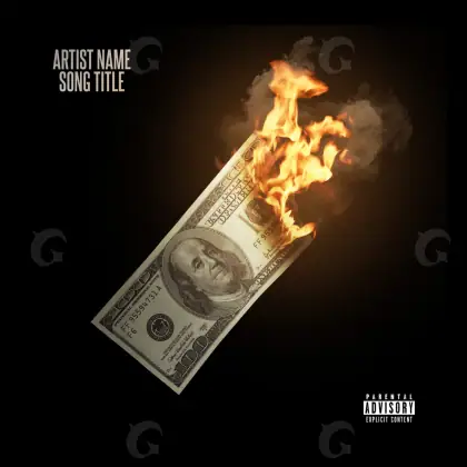 Music cover artwork “Orange Cash”: cash and fire, orange tones