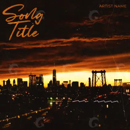 Arte de portada musical «Orange City»: ciudad y sol; color naranja