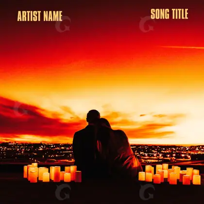 Arte de portada musical «Orange City»: ciudad y sol; color naranja