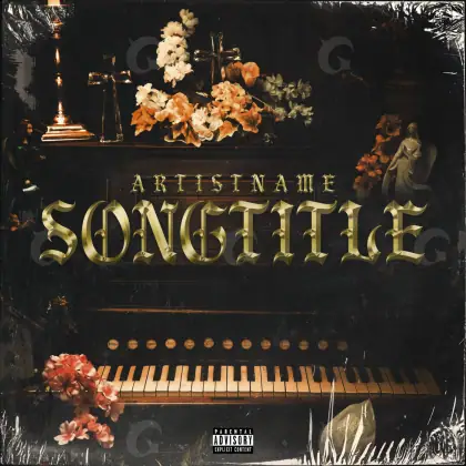 Album cover art “Orange Flower”: flower and piano, orange tones