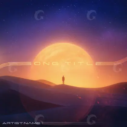 Arte de portada musical «Orange Mountain»: montaña y círculo; color naranja