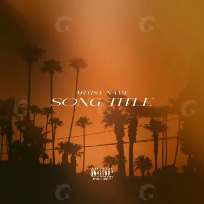 Portada para canción «Orange Silhouette»: silueta y palmera; color naranja