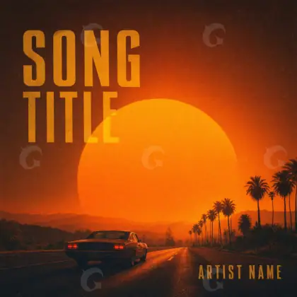 Обложка для песни «Orange Sun»: солнце и автомобиль; палитра — оранжевая